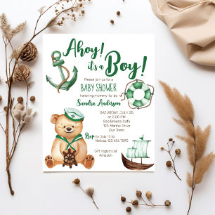Ahoy its a boy teddy bear baby shower budget invit
