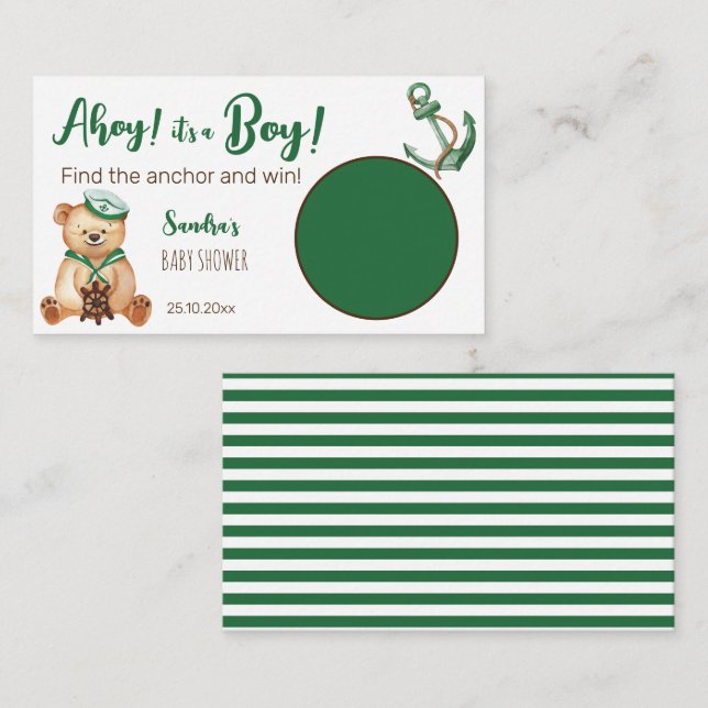 Ahoy its a boy teddy bear baby shower enclosure card (Front/Back)