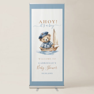 Ahoy it's a Boy Teddy Bear Baby Shower Welcome Retractable Banner