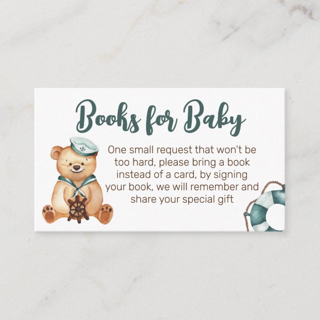 Ahoy it's a boy teddy bear books for baby enclosure card (Front)