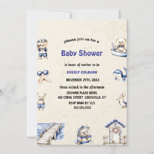 Ahoy it's a boy teddy bear nautical baby shower invitation