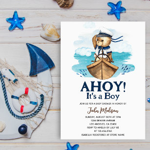 Ahoy It's a Boy Teddy Bear Sailor Baby Shower Invitation