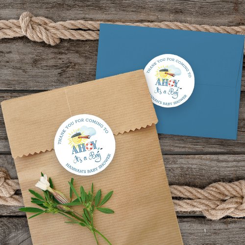 Ahoy Its a Boy Thank You Baby Shower Favor Classic Round Sticker