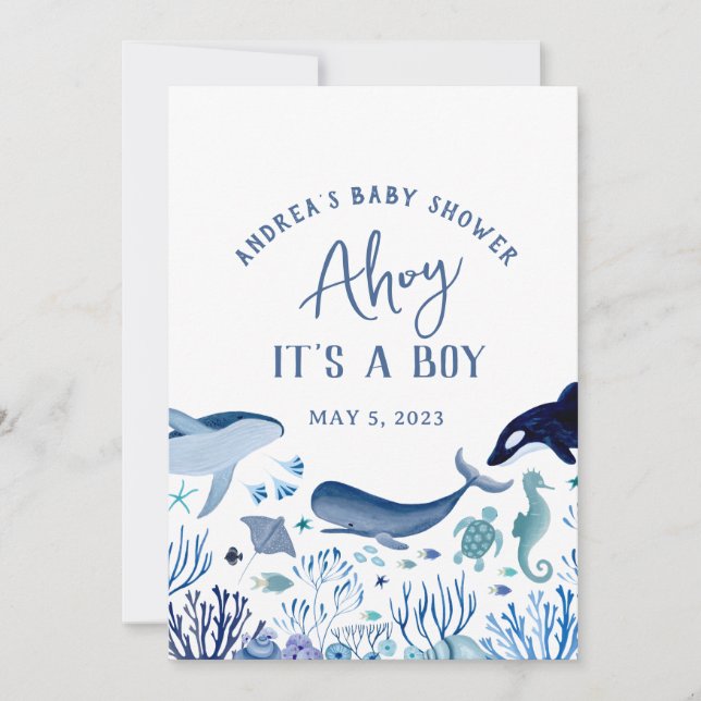 Ahoy It's a Boy Under Sea Baby Shower Thank you Invitation (Front)