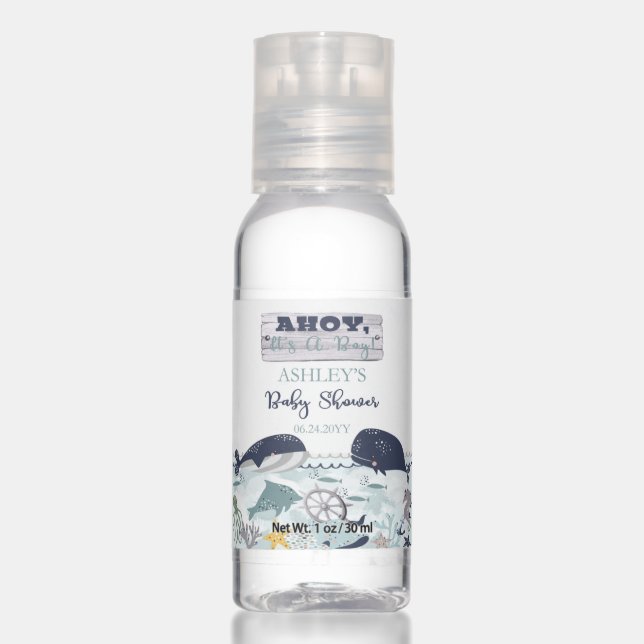 Ahoy It's A Boy Under the Sea Baby Shower Hand Sanitizer (Front)