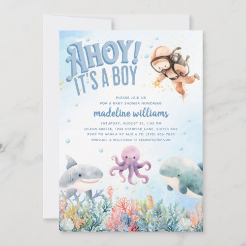 Ahoy Its A Boy Under the Sea Baby Shower Invitation