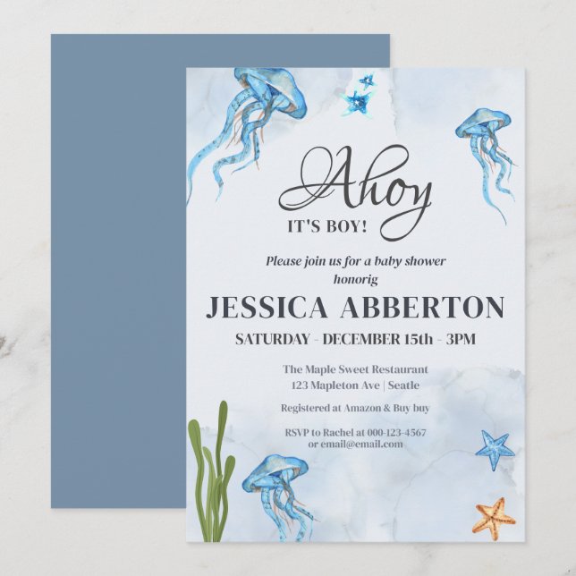 Ahoy It's a Boy under the sea Baby Shower Invitation (Front/Back)