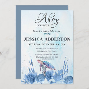 Ahoy It's a Boy Under the Sea Blue Baby Shower Invitation
