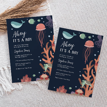 Ahoy It's A Boy Under The Sea Blue Baby Shower Invitation by LittleBayleigh at Zazzle