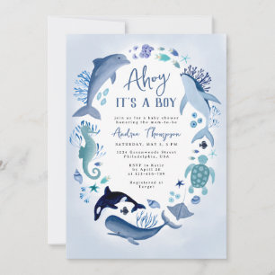 Ahoy It's a Boy Under the Sea Blue Baby Shower Invitation