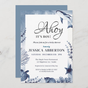 Ahoy, It's a Boy Under the Sea Ocean Animals Baby Invitation