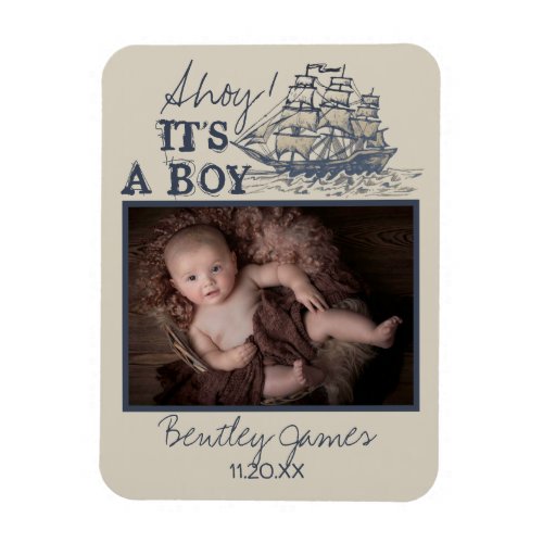 Ahoy Its a boy vintage nautical baby announcement Magnet