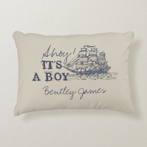 Ahoy Its a boy vintage nautical baby Baby Accent Pillow