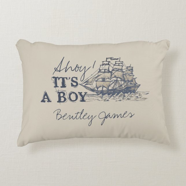 Ahoy! Its a boy vintage nautical baby Baby Accent Pillow (Front)