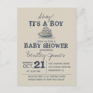 Ahoy! Its a boy vintage nautical baby shower Invit Postcard