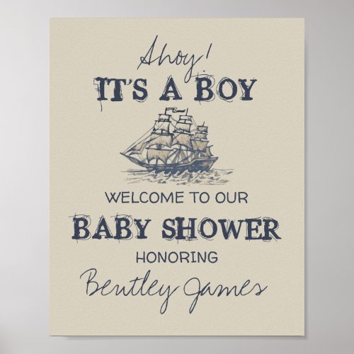 Ahoy Its a boy vintage nautical baby shower Invit Poster