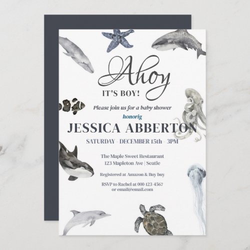 Ahoy Its a Boy Watercolor Baby Shower  Invitation