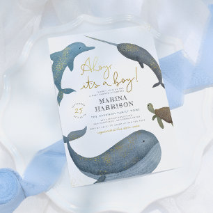 Ahoy It's A Boy Watercolor Sea Animals Baby Shower Invitation
