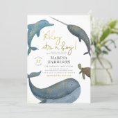 Ahoy It's A Boy Watercolor Sea Animals Baby Shower Invitation (Standing Front)
