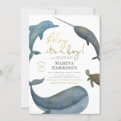 Ahoy It's A Boy Watercolor Sea Animals Baby Shower Invitation (Front)