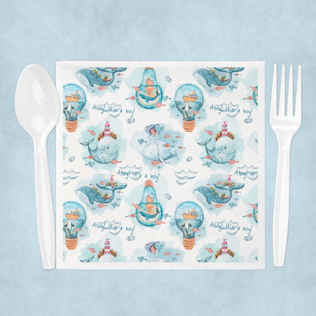 Ahoy It's A Boy Whale Baby Shower Guest Napkins (Ahoy It's A Boy Whale Baby Shower Guest Napkins
)