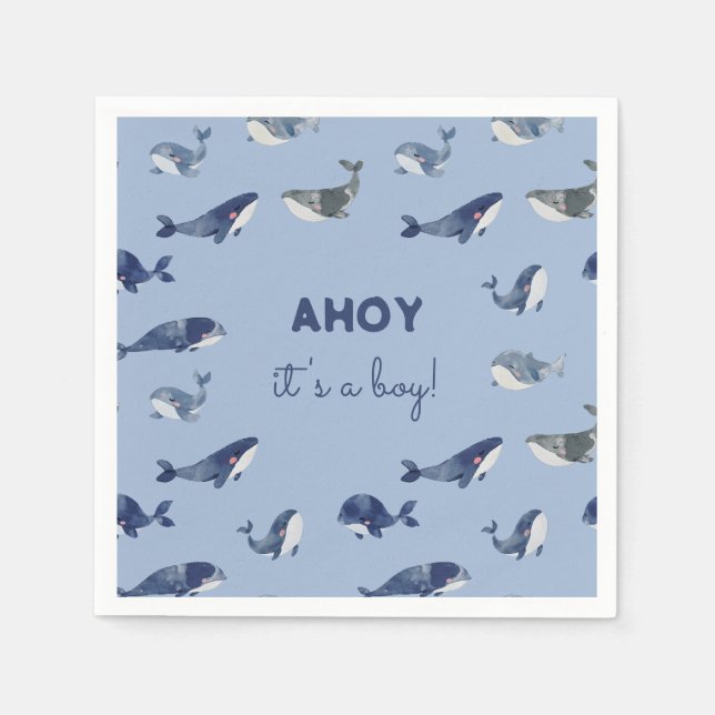 AHOY It's a Boy Whale Baby Shower Napkins (Front)