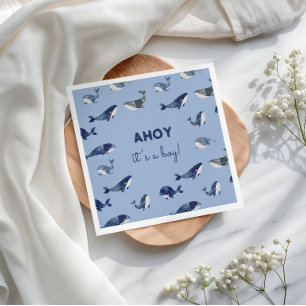 Ahoy It's a Boy Whale Baby Shower Napkins