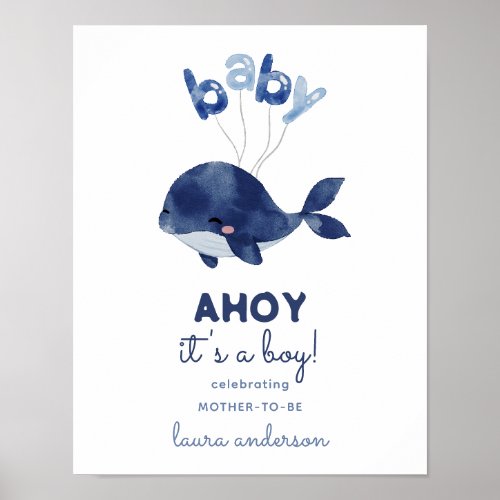 AHOY Its a Boy Whale Baby Shower Welcome Poster