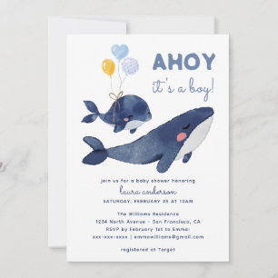 AHOY It's a Boy! Whale Mom Baby Shower Invitation