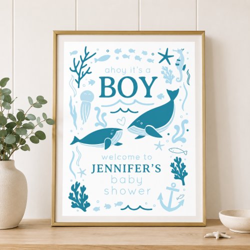Ahoy It's a Boy Whale Nautical Baby Shower Poster