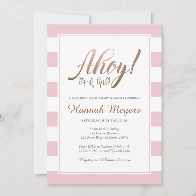 Ahoy! It's A Girl  Nautical Baby Shower Invitation (Front)