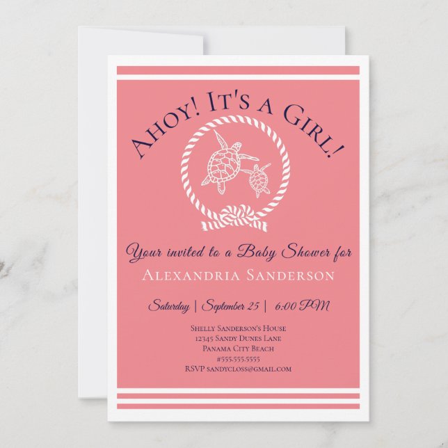 Ahoy it's a Girl! Nautical Baby Shower Invitation (Front)