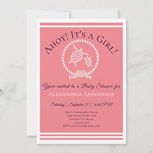 Ahoy its a Girl Nautical Baby Shower Invitation