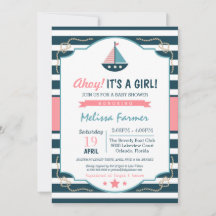 Ahoy It's A Girl! Nautical Navy & Pink Baby Shower