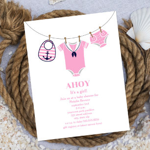 Ahoy It's A Girl Sailor Suit Nautical Baby Shower Invitation