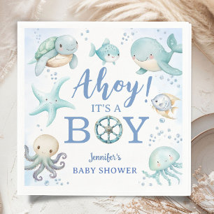 Ahoy It's a Nautical Baby Shower Boy Blue Napkins