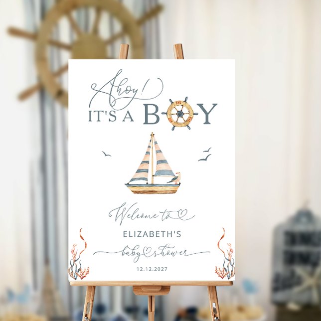 Ahoy It's Boy! Nautical Boat Baby Shower Welcome  Foam Board (Creator Uploaded)