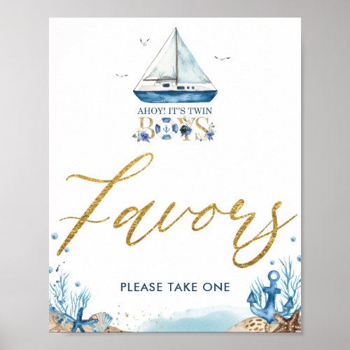 Ahoy Its Twin Boys Nautical Baby Shower Favors Poster