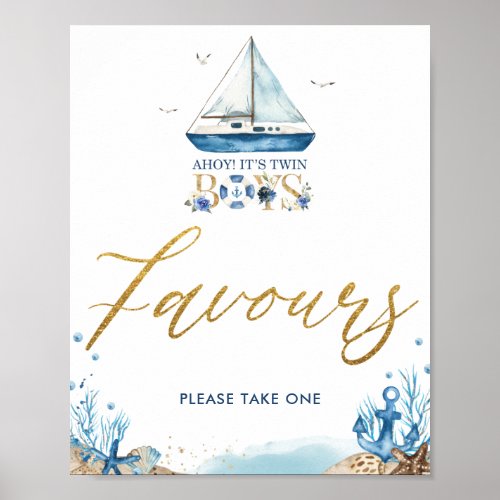 Ahoy Its Twin Boys Nautical Baby Shower Favours Poster