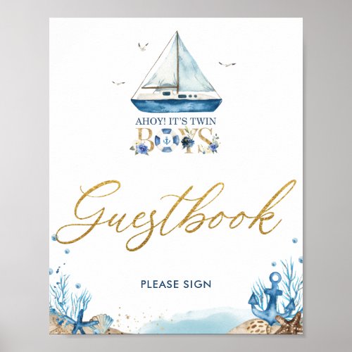 Ahoy Its Twin Boys Nautical Baby Shower Guestbook