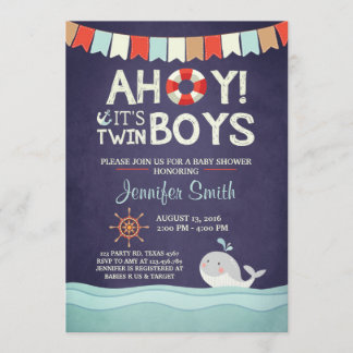 Ahoy It's Twin Boys Shower Invitate Ocean Nautical Invitation