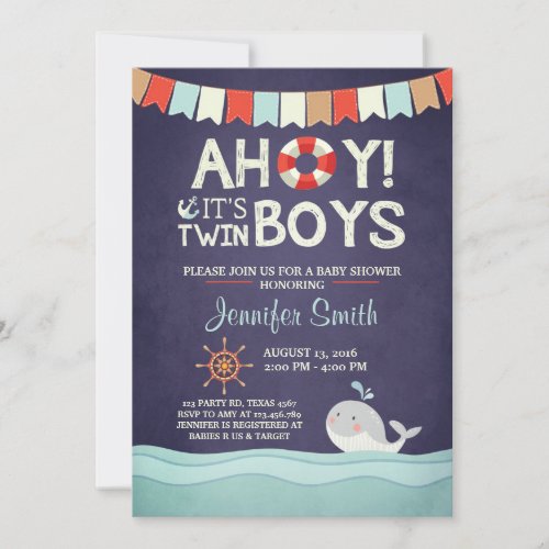 Ahoy Its Twin Boys Shower Invitate Ocean Nautical Invitation