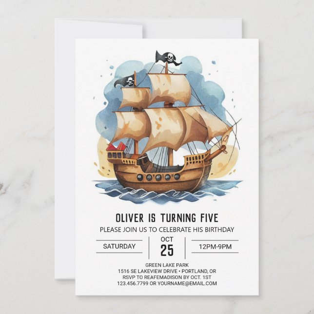 Ahoy Kids Treasure Pirate Birthday Invitation (Front)
