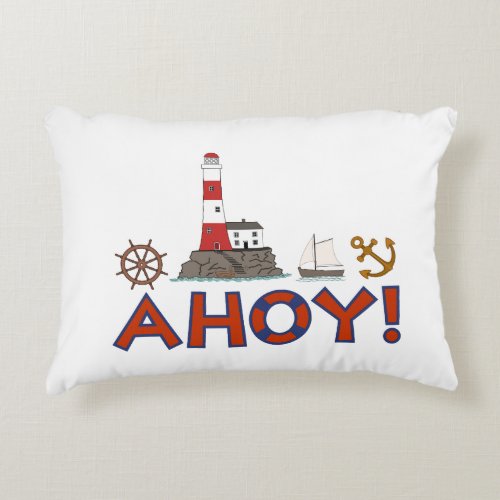 AHOY Life Ring Lighthouse Wheel Anchor Sailboat Accent Pillow