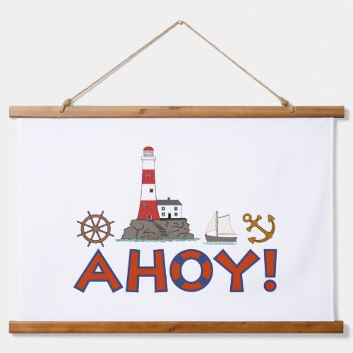 AHOY Life Ring Lighthouse Wheel Anchor Sailboat Hanging Tapestry