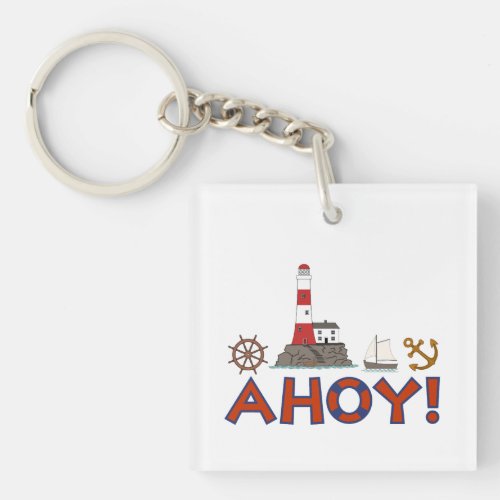 AHOY Life Ring Lighthouse Wheel Anchor Sailboat Keychain