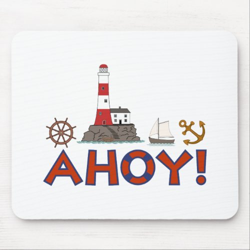 AHOY Life Ring Lighthouse Wheel Anchor Sailboat Mouse Pad
