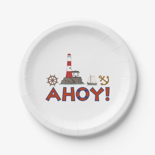 AHOY Life Ring Lighthouse Wheel Anchor Sailboat Paper Plates