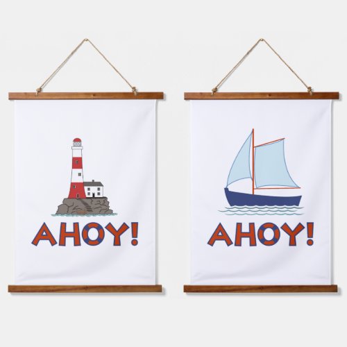 AHOY Life Ring Type Lighthouse Sailboat Hanging Tapestry