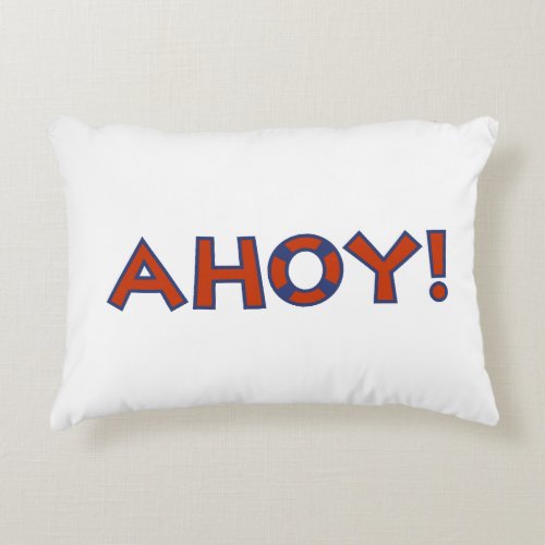 AHOY Lifebuoy Ring Type Design Red and Blue Accent Pillow